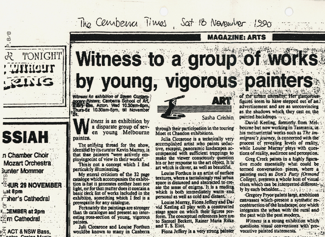 Witness Review, The Canberra Times, written by Sasha Grishin, published Sat 18 November, 1990