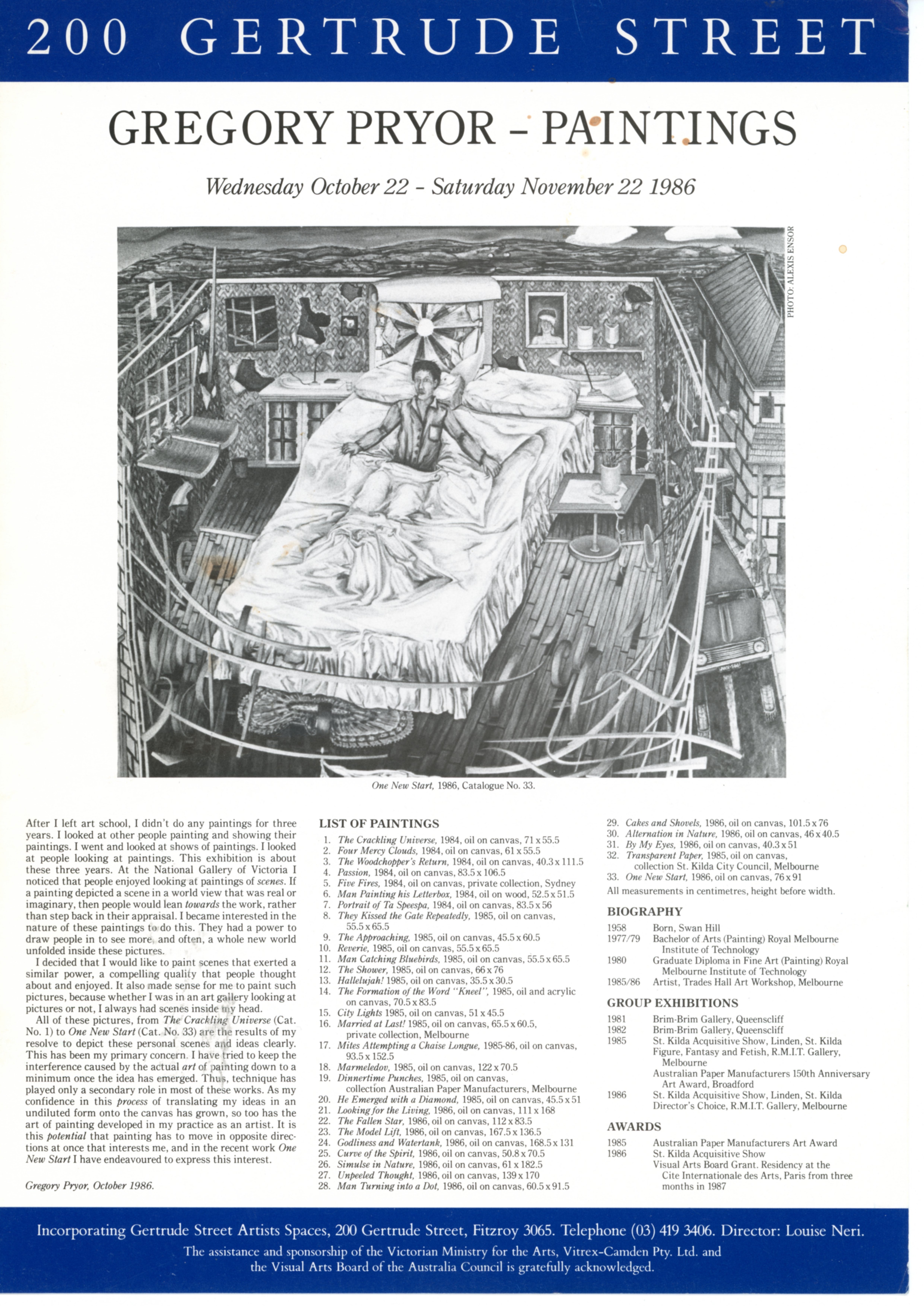 Gregory Pryor, 'Paintings' Catalogue, 1986. Document provided and digitised by Gertrude Archives.