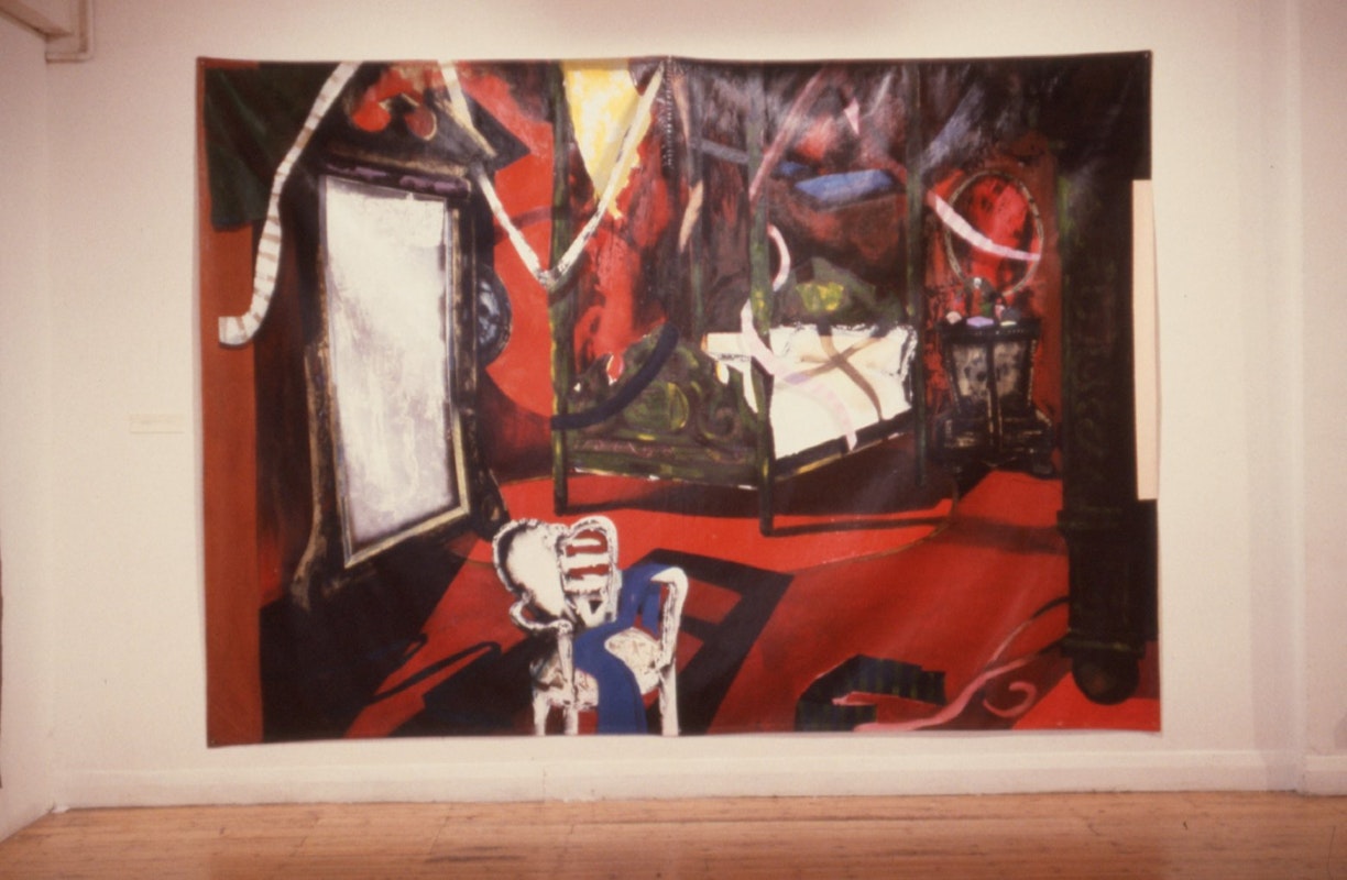 Sally Smart, The Red Room, 1989, oil on canvas, 255x180cm. Image courtesy of Gertrude Archive.