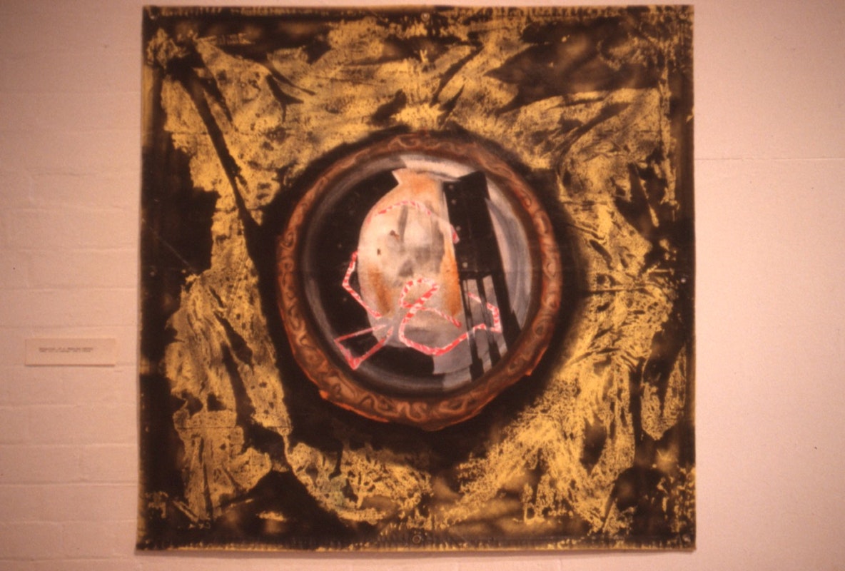 Sally Smart, Reflection of a Medicine Cabinet, 1989, oil on canvas, 124x124cm. Image courtesy of Gertrude Archive.