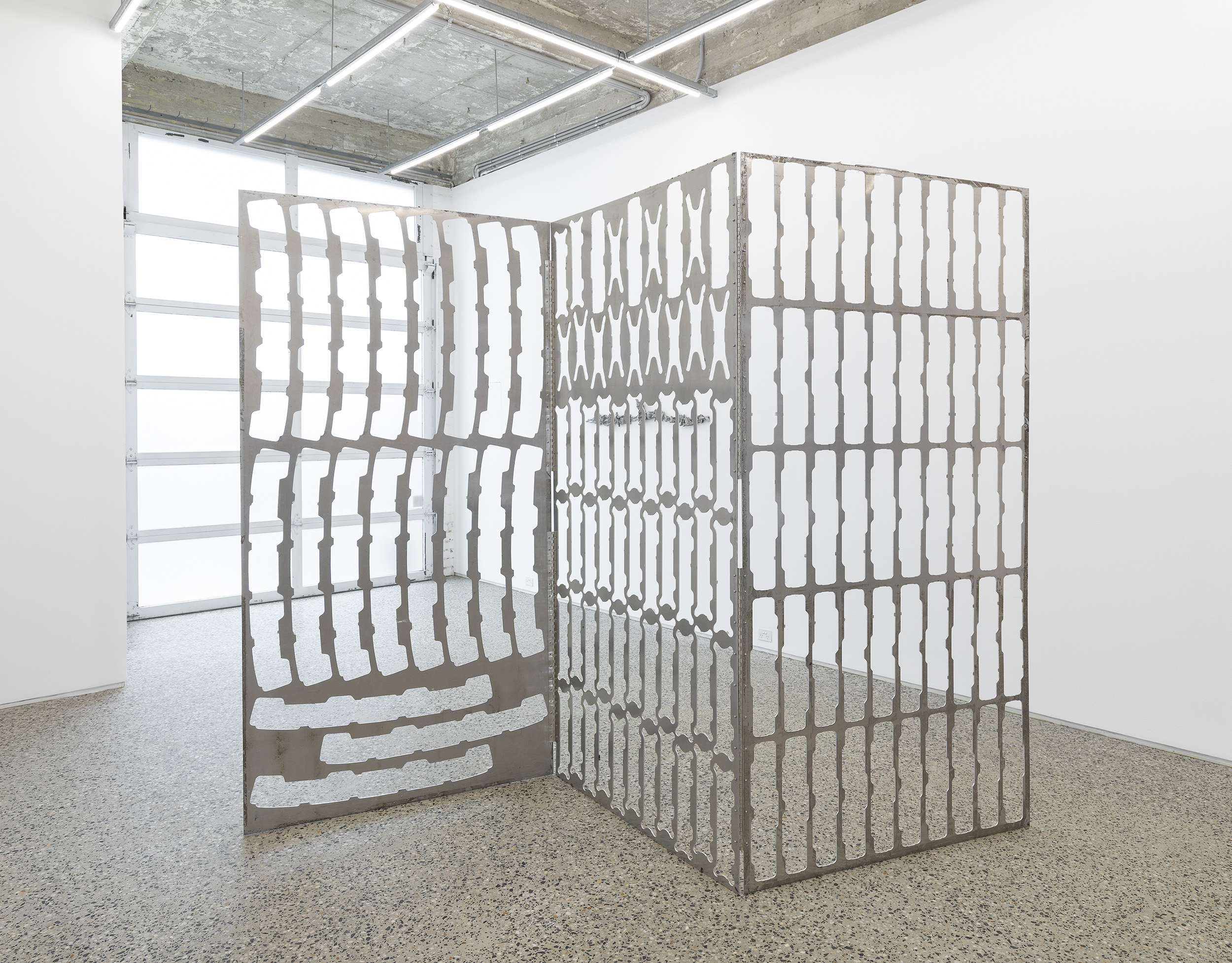 Tara Denny, The Gates, 2025, installation view, Permanent Marker, Gertrude Glasshouse, Naarm, Melbourne, 2025, stainless steel, image courtesy and © the artist, photograph: Christian Capurro