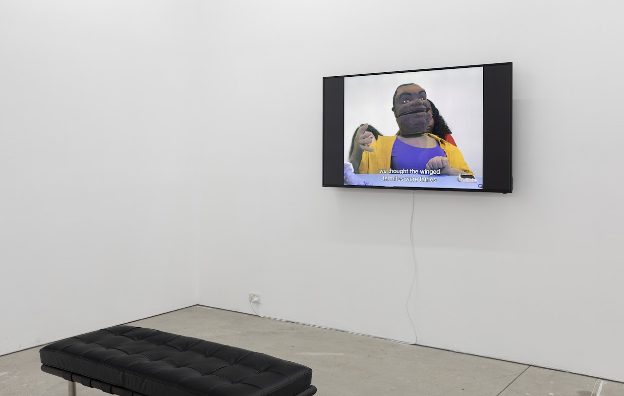 Leonie Brialey, Sia Cox, Gabriel Curtin, Jonathan Daw, Jorgen Doyle, Charlie Freedman, Russell Goldflam, Tam Hanson, Harry Hayes, Vito Lucarelli, Meret McDonald, Dan Murphy, Seraphina Newberry, Garden Reflexxx, Beth Sometimes and Betty Sweetlove, Animating Principles, 2023, installation view, Bureaucracy of Feelings, Gertrude Contemporary, Naarm Melbourne, video of puppet show rehearsal, image courtesy of the artists and Watch This Space ARI, Mparntwe Alice Springs © the artists, photograph: Christian Capurro