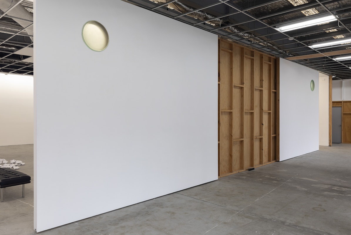 John Elcatsha, Observer / Al-Manazir 1 & 2, 2024, installation view, Bureaucracy of Feelings, Gertrude Contemporary, Naarm Melbourne, glass, image courtesy and © the artist, photograph: Christian Capurro