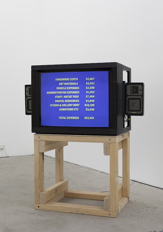 Steven Rhall, Financial Disclosure, 2020, installation view, Bureaucracy of Feelings, Gertrude Contemporary, Naarm Melbourne, 2025, single channel video, colour, sound, image courtesy and © the artist, photograph: Christian Capurro