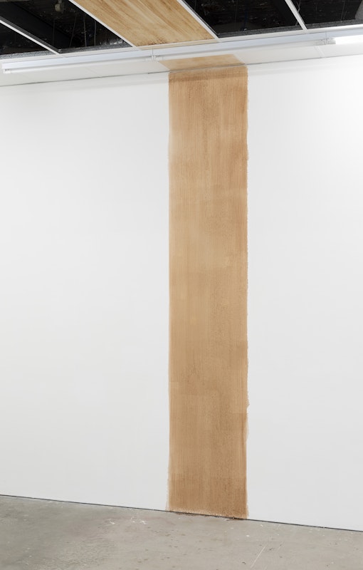 Moorina Bonini, bawu marking (detail), installation view, Bureaucracy of Feelings, Gertrude Contemporary, Naarm Melbourne, 2025, iron bark sap, red ochre, image courtesy and © the artist, photograph: Christian Capurro