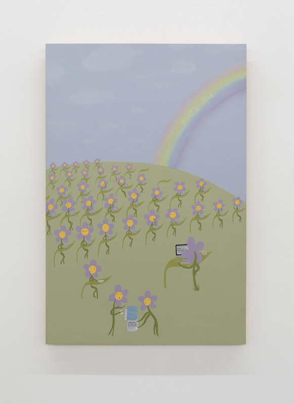 Sarah Brasier, I dream it, I work hard, I grind ‘til I own it, 2023, installation view, Bureaucracy of Feelings, Gertrude Contemporary, Naarm Melbourne, acrylic paint, kiln dried birch on hoop pine stretchers, image courtesy and © the artists, photograph: Christian Capurro
