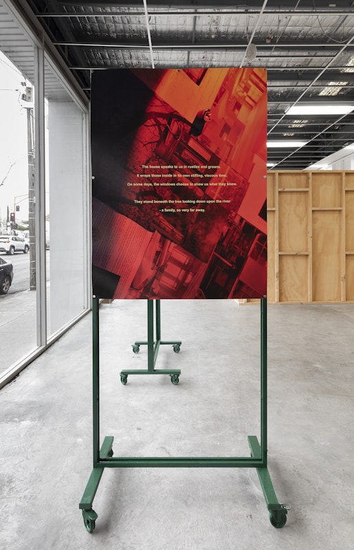 Katie Paine, A Patient’s Lament 1 & 2, 2024, installation view, Bureaucracy of Feelings, Gertrude Contemporary, Naarm Melbourne, 2025, C type prints, enamel, steel, magnets, image courtesy and © the artist, photograph: Christian Capurro