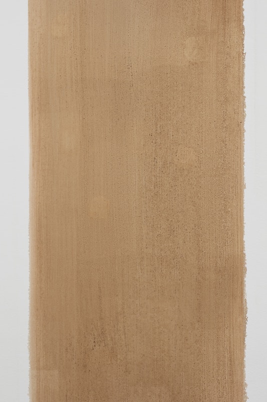 Moorina Bonini, bawu marking (detail), installation view, Bureaucracy of Feelings, Gertrude Contemporary, Naarm Melbourne, 2025, iron bark sap, red ochre, image courtesy and © the artist, photograph: Christian Capurro