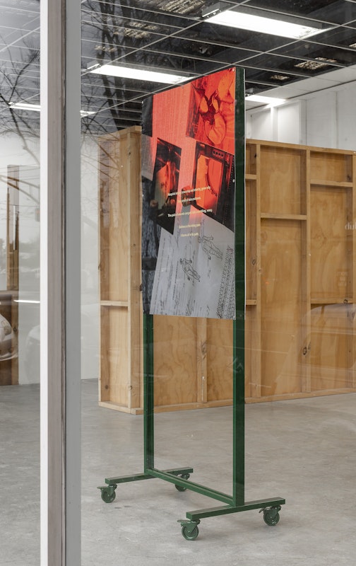 Katie Paine, A Patient’s Lament 1 & 2, 2024, installation view, Bureaucracy of Feelings, Gertrude Contemporary, Naarm Melbourne, 2025, C type prints, enamel, steel, magnets, image courtesy and © the artist, photograph: Christian Capurro