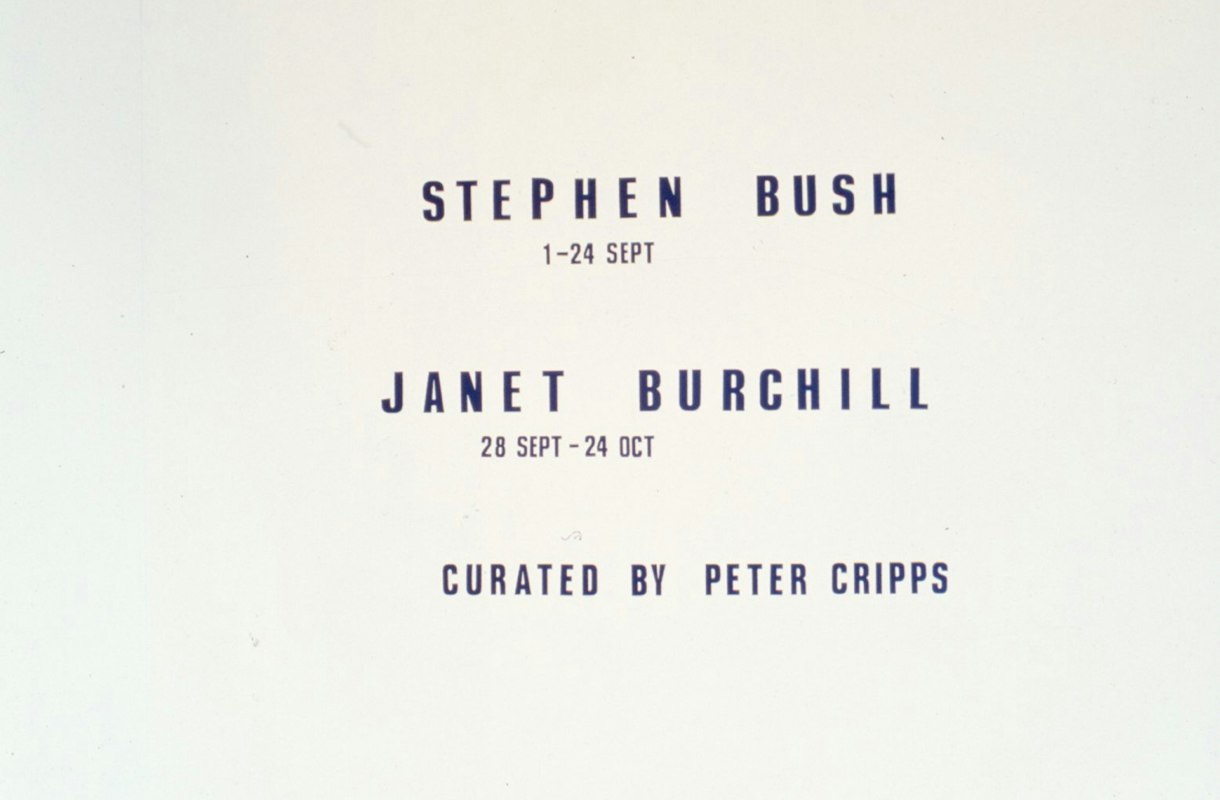 Installation View, Stephen Bush & Janet Burchill, curated by Peter Cripps, 1988. Image courtesy of Gertrude Archive.