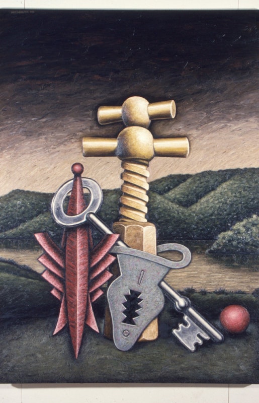 David Wadelton, Trap For A Young Player or The Wind Up Clock, 1987, oil on canvas, 61x40.6cm. Image courtesy of Gertrude Archive.