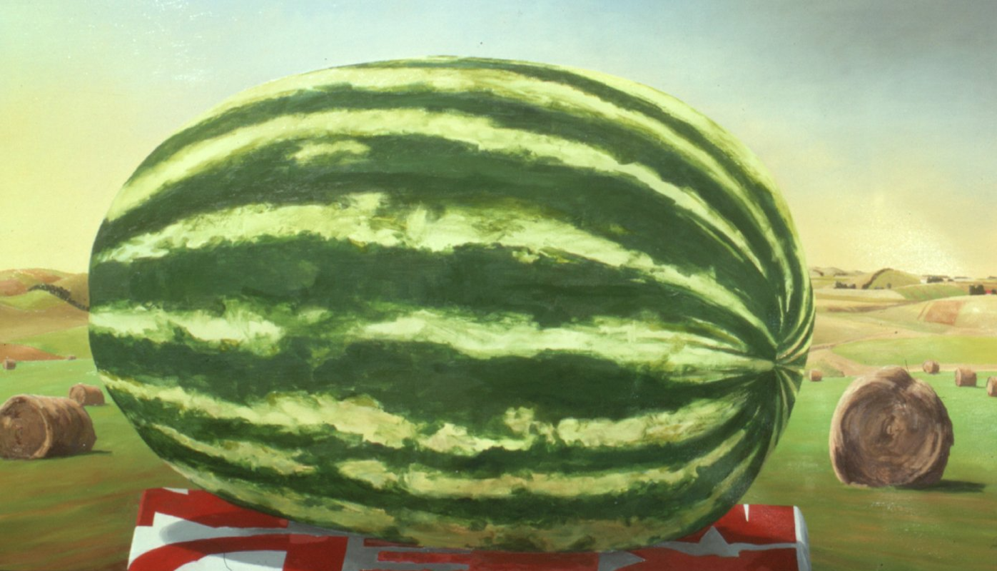 Stephen Bush, Melon, 1986, oil on linen, 96x167.5cm. Image courtesy of Gertrude Archive.