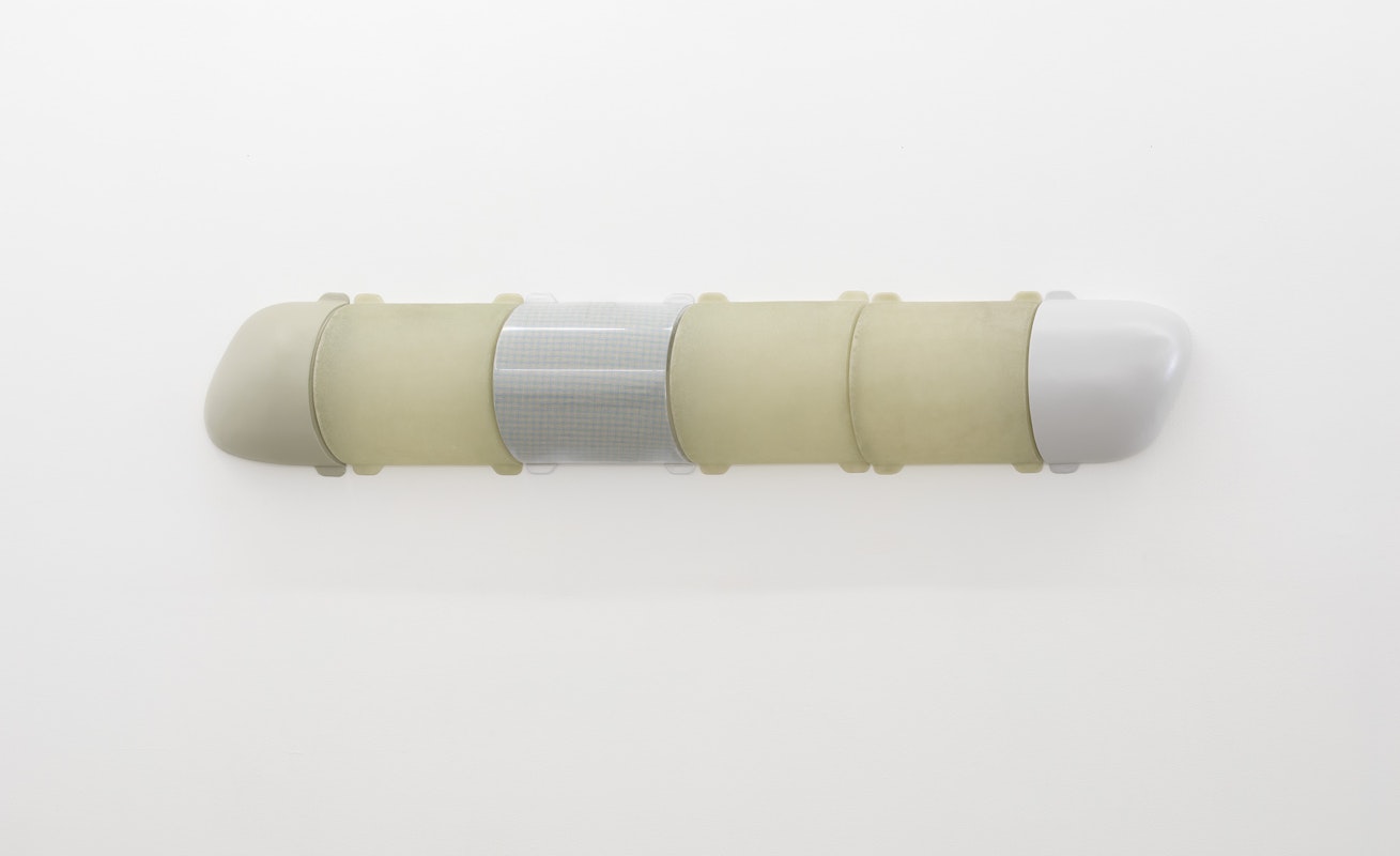 Jordan Halsall, Bookends (Green Hell), 2025, fibreglass, polycarbonate, epoxy, gingham, enamel, image courtesy and © the artist, photograph: Christian Capurro