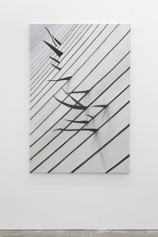 Yusi Zang, Godzilla, 2024, installation view, Various Small Fires, Gertrude Contemporary, Naarm Melbourne, 2025, oil on canvas, image courtesy of the artist and Animal House Fine Arts, Naarm Melbourne © the artist, photograph: Christian Capurro