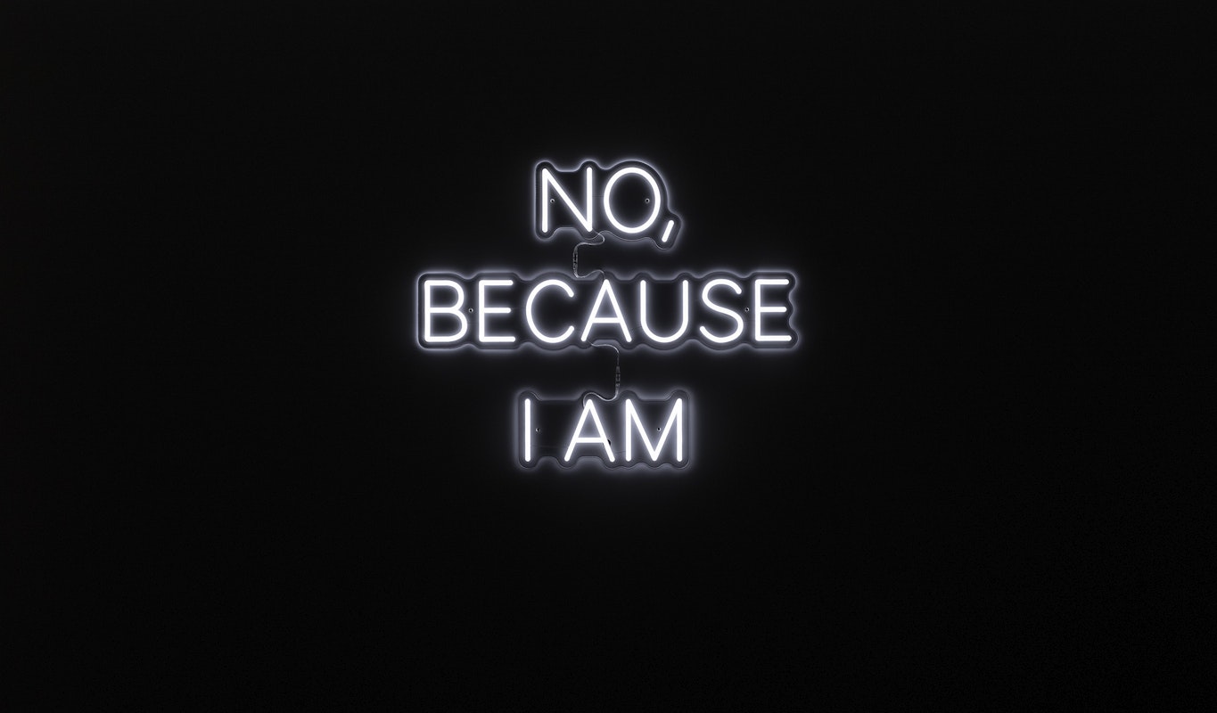 Chunxiao Qu, NO, BECAUSE I AM, 2025, installation view, Various Small Fires, Gertrude Contemporary, Naarm Melbourne, 2025, LED neon, transparent acrylic, image courtesy of the artist and FUTURES, Naarm Melbourne © the artist, photograph: Christian Capurro