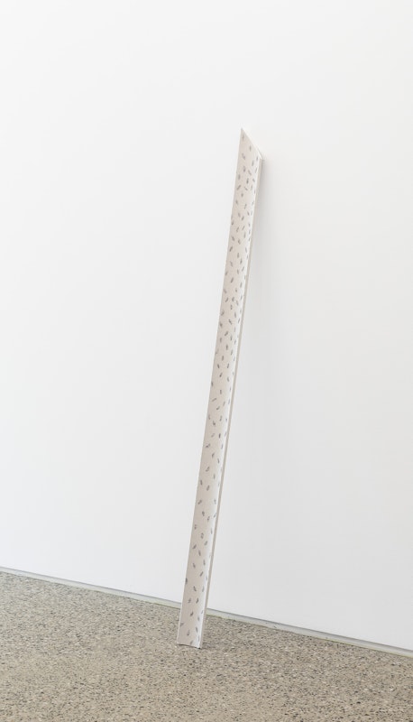 Yusi Zang, Gallery Worms (detail), 2025, installation view, plastecine, flocking powder, plaster cornice, Like a Stone Sinking in a Lake or a Bullet in My Heart, Gertrude Glasshouse, Naarm Melbourne, 2025, image courtesy of the artist and Animal House Fine Arts, Naarm Melbourne © the artist, photograph: Christian Capurro