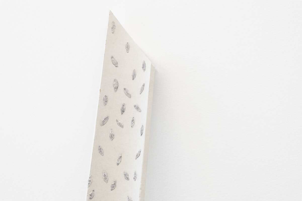 Yusi Zang, Gallery Worms (detail), 2025, plastecine, flocking powder, plaster cornice, Like a Stone Sinking in a Lake or a Bullet in My Heart, Gertrude Glasshouse, Naarm Melbourne, 2025, image courtesy of the artist and Animal House Fine Arts, Naarm Melbourne © the artist, photograph: Christian Capurro