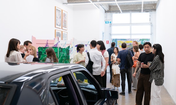 Audiences attend the opening event of Georgia Morgan's exhibition 'Nothing's forever cause everything is' at Gertrude Glasshouse, Naarm Melbourne, 2025. Photo: Machiko Abe.