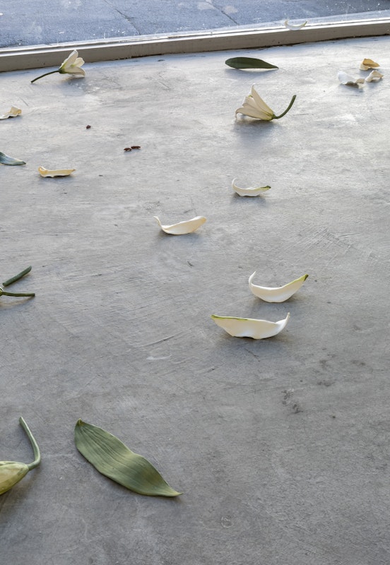 Cindy Huang, Tracing a gilded trail, 2023, installation view, Landings, Gertrude Contemporary, Naarm Melbourne, 2025, glazed porcelain, 1000 parts, image courtesy of the artist and Sumer, Tāmaki Makaurau Auckland © the artist, photograph: Christian Capurro