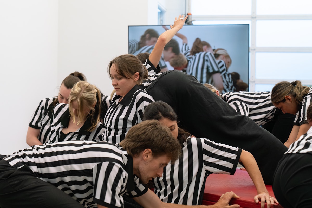 Rebecca Jensen, Marking Out, 2026, performance documentation, Gertrude Glasshouse, Naarm Melbourne, courtesy of the artist. Photograph: Machiko Abe
