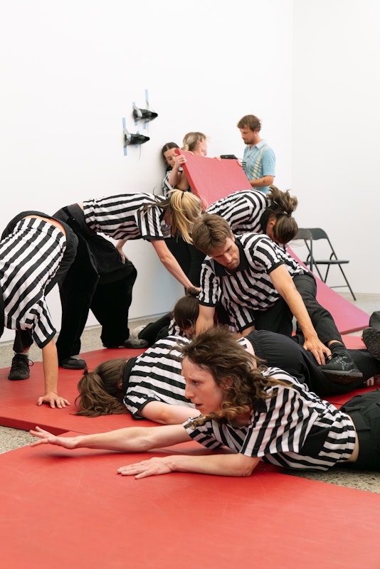 Rebecca Jensen, Marking Out, 2026, performance documentation, Gertrude Glasshouse, Naarm Melbourne, courtesy of the artist. Photograph: Machiko Abe