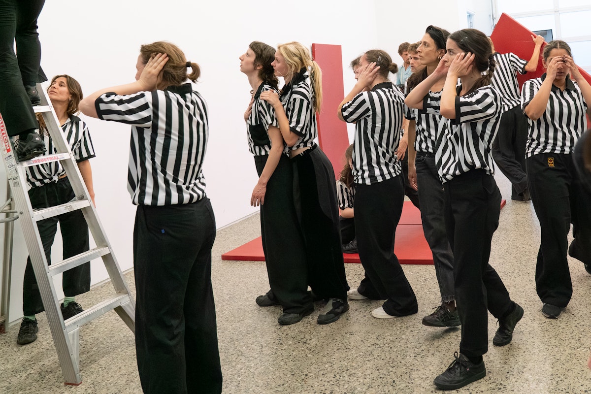 Rebecca Jensen, Marking Out, 2026, performance documentation, Gertrude Glasshouse, Naarm Melbourne, courtesy of the artist. Photograph: Machiko Abe