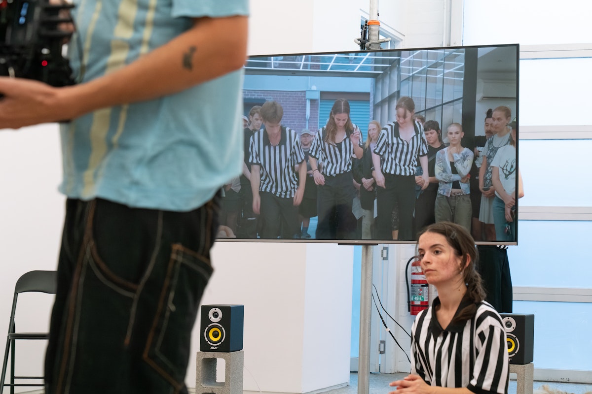 Rebecca Jensen, Marking Out, 2026, performance documentation, Gertrude Glasshouse, Naarm Melbourne, courtesy of the artist. Photograph: Machiko Abe