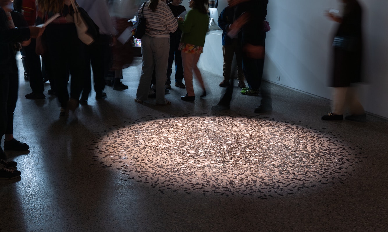 Moorina Bonini, We Were Never Meant to be Contained, hand engraved keys, sound 5:36 mins, audience view, We Were Never Meant to be Contained, Gertrude Glasshouse, Naarm Melbourne, 2026, image courtesy and © the artist, photograph: Machiko Abe