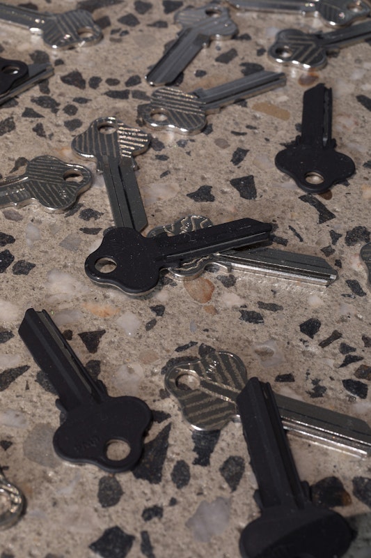 Moorina Bonini, We Were Never Meant to be Contained, hand engraved keys, sound 5:36 mins, installation view, We Were Never Meant to be Contained, Gertrude Glasshouse, Naarm Melbourne, 2026, image courtesy and © the artist, photograph: Christian Capurro
