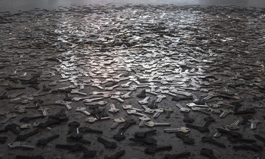 Moorina Bonini, We Were Never Meant to be Contained, hand engraved keys, sound 5:36 mins, installation view, We Were Never Meant to be Contained, Gertrude Glasshouse, Naarm Melbourne, 2026, image courtesy and © the artist, photograph: Christian Capurro