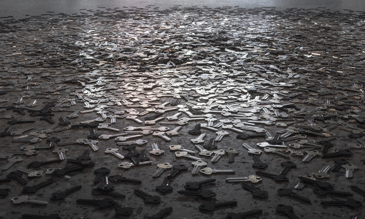 Moorina Bonini, We Were Never Meant to be Contained, hand engraved keys, sound 5:36 mins, installation view, We Were Never Meant to be Contained, Gertrude Glasshouse, Naarm Melbourne, 2026, image courtesy and © the artist, photograph: Christian Capurro