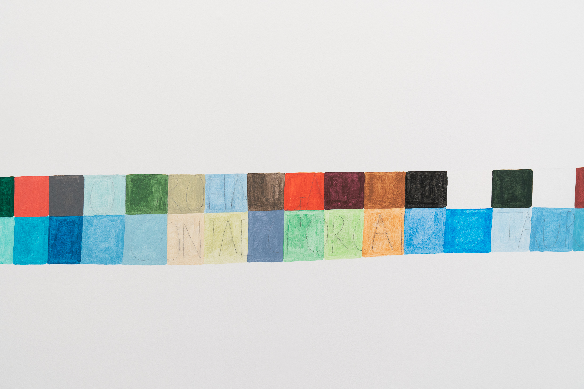 Renee Cosgrave, Kuikui (detail), 2026, installation view, Waiho i te toipoto (keep close together), Gertrude Glasshouse, Naarm Melbourne, 2026, acrylic and pencil wall painting, courtesy and © the artist, photograph: Machiko Abe