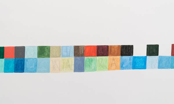 Renee Cosgrave, Kuikui (detail), 2026, installation view, Waiho i te toipoto (keep close together), Gertrude Glasshouse, Naarm Melbourne, 2026, acrylic and pencil wall painting, courtesy and © the artist, photograph: Machiko Abe