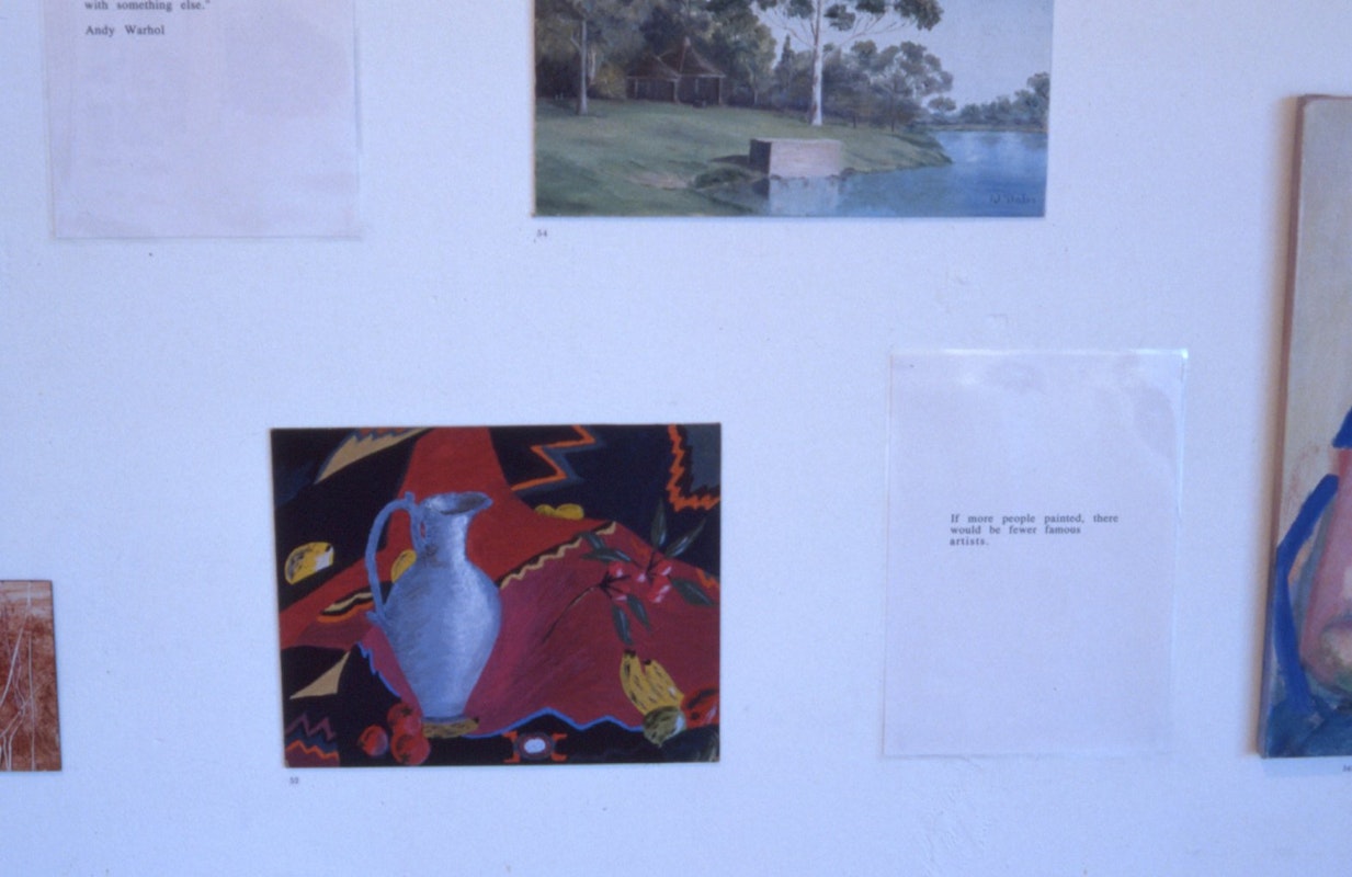 Installation view of Opp Art: Anonymous Paintings in Opportunity Shops, curated by Stuart Koop and May Lam, 1989. Image Courtesy of Getrude Archives.