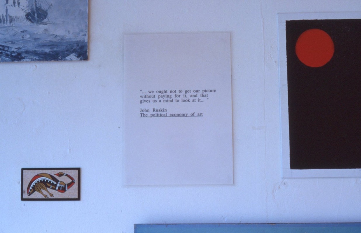 Installation view of Opp Art: Anonymous Paintings in Opportunity Shops, curated by Stuart Koop and May Lam, 1989. Image Courtesy of Getrude Archives.