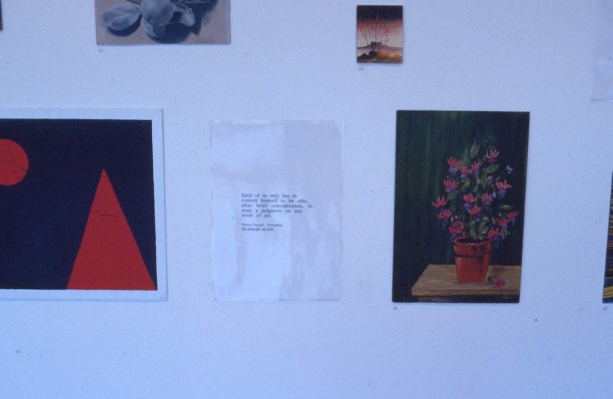 Installation view of Opp Art: Anonymous Paintings in Opportunity Shops, curated by Stuart Koop and May Lam, 1989. Image Courtesy of Getrude Archives.