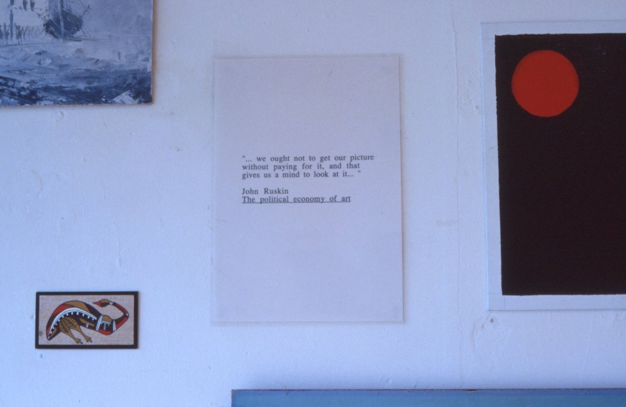 Installation view of Opp Art: Anonymous Paintings in Opportunity Shops, curated by Stuart Koop and May Lam, 1989. Image Courtesy of Getrude Archives.