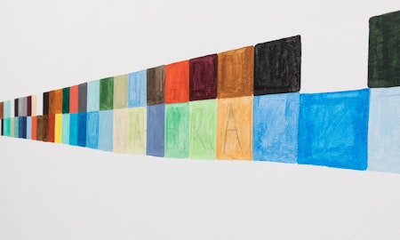 Detail of Renee Cosgrave, Kuikui, 2026, acrylic and pencil wall painting, dimensions variable, Waiho i te toipoto (keep close together), Gertrude Glasshouse, Naarm Melbourne, 2026, image courtesy and © the artist, photograph: Christian Capurro