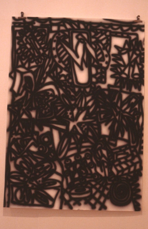 Howard Arkley, Primitive Painting, airbrush on paper, 1988, installation view, Casual Works, 200 Gertrude Street, Naarm Melbourne, 1988, image courtesy and © the artists, photograph: Gertrude Archive.
