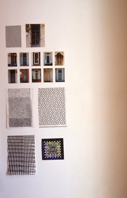 Howard Arkley, detail of preparatory works, 1988, installation view, Casual Works, 200 Gertrude Street, Naarm Melbourne, 1988, image courtesy and © the artists, photograph: Gertrude Archive.