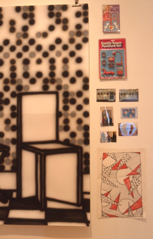 Howard Arkley, Suburban Interior (detail), airbrush on paper, 1988, installation view, Casual Works, 200 Gertrude Street, Naarm Melbourne, 1988, image courtesy and © the artists, photograph: Gertrude Archive.