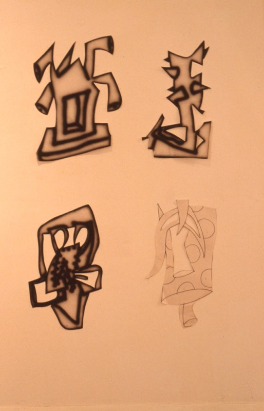 Howard Arkley, detail of preparatory works, 1988, installation view, Casual Works, 200 Gertrude Street, Naarm Melbourne, 1988, image courtesy and © the artists, photograph: Gertrude Archive.
