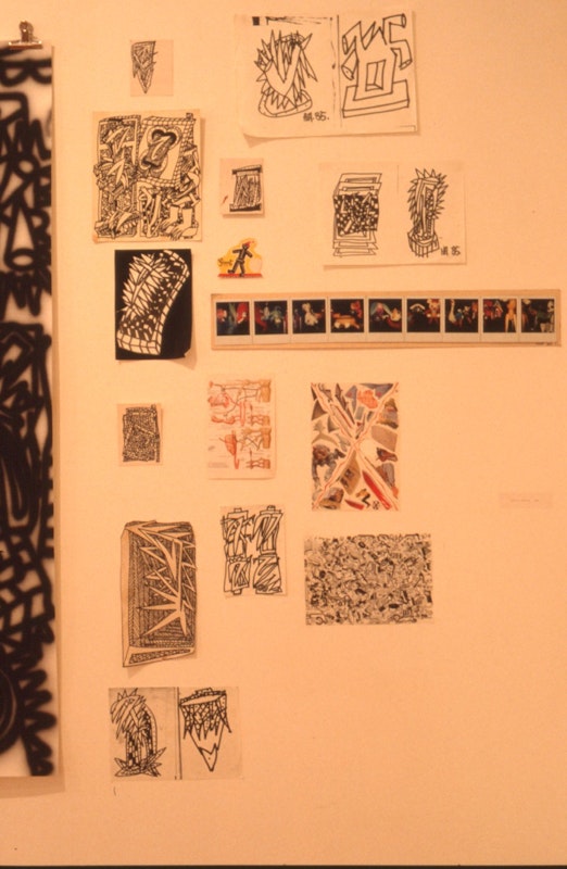 Howard Arkley, detail of preparatory works, 1988, installation view, Casual Works, 200 Gertrude Street, Naarm Melbourne, 1988, image courtesy and © the artists, photograph: Gertrude Archive.