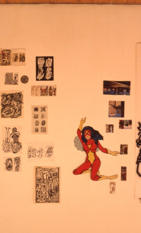 Howard Arkley, detail of preparatory works, 1988, installation view, Casual Works, 200 Gertrude Street, Naarm Melbourne, 1988, image courtesy and © the artists, photograph: Gertrude Archive.