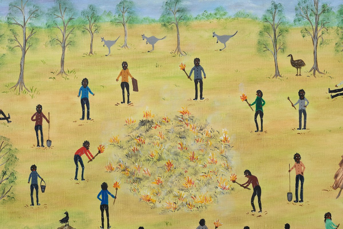 Marlene Gilson OAM, Firestick Burning (detail), 2021, acrylic on linen, image courtesy of the artist and Martin Browne Contemporary, Sydney © the artist, photograph: Christian Capurro