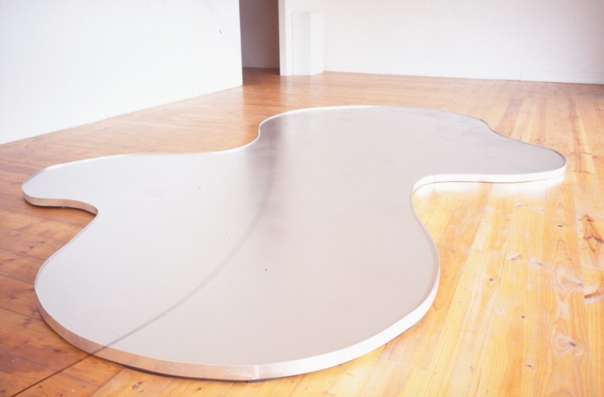 Lyndal Jefferies, Amorphous Pool, 1996, aluminium powder on oil on water. Photo courtesy of Gertrude Archive