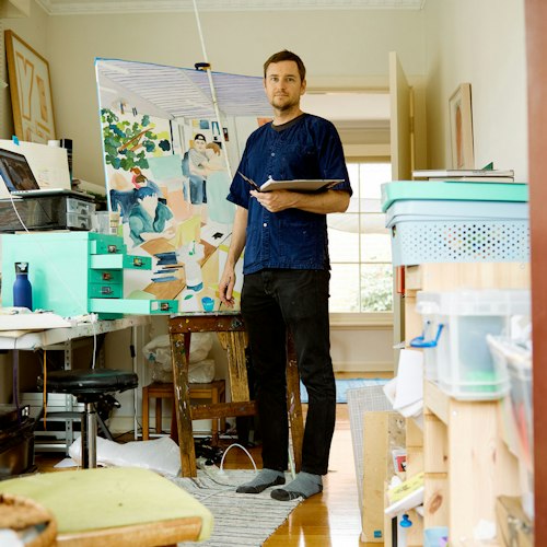 'Rob McHaffie photographed in his studio by Cory White'. Courtesy Darren Knight Gallery.