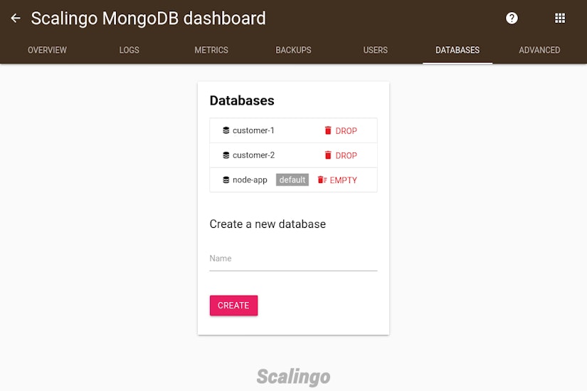 Scalingo MongoDB multiple databases tab
