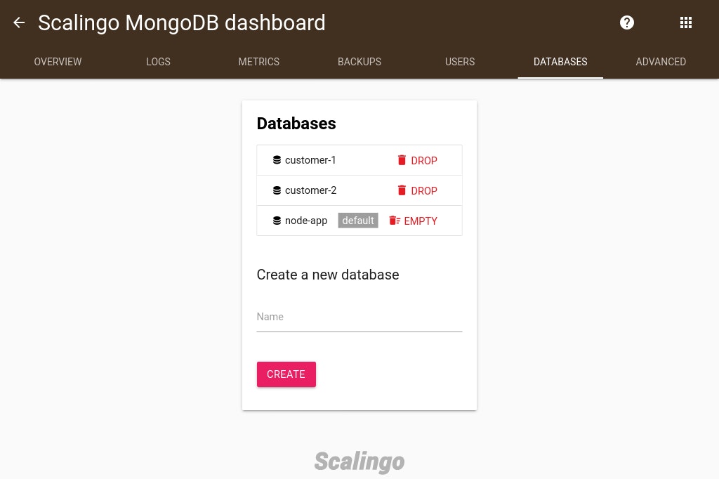 Scalingo MongoDB multiple databases tab