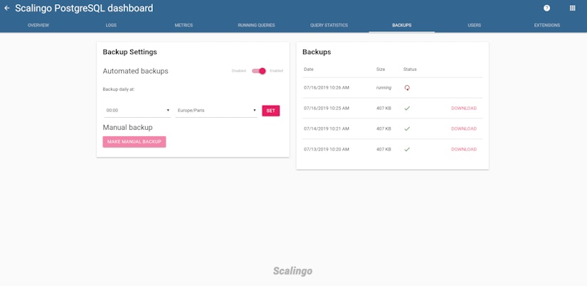 Backup web dashboard
